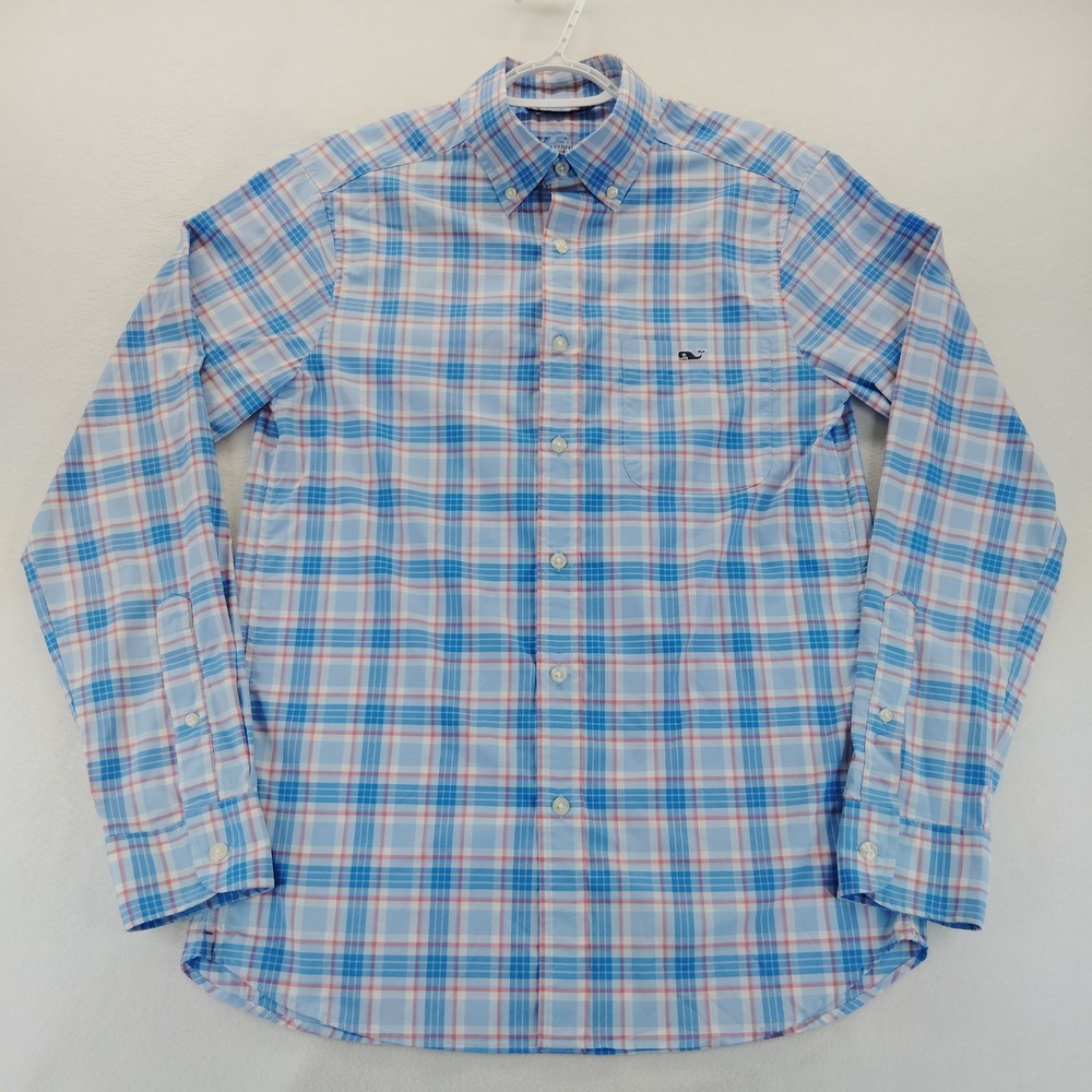 Vineyard Vines Button Down Mens XS Blue Excellent On-The-Go Performance Plaid